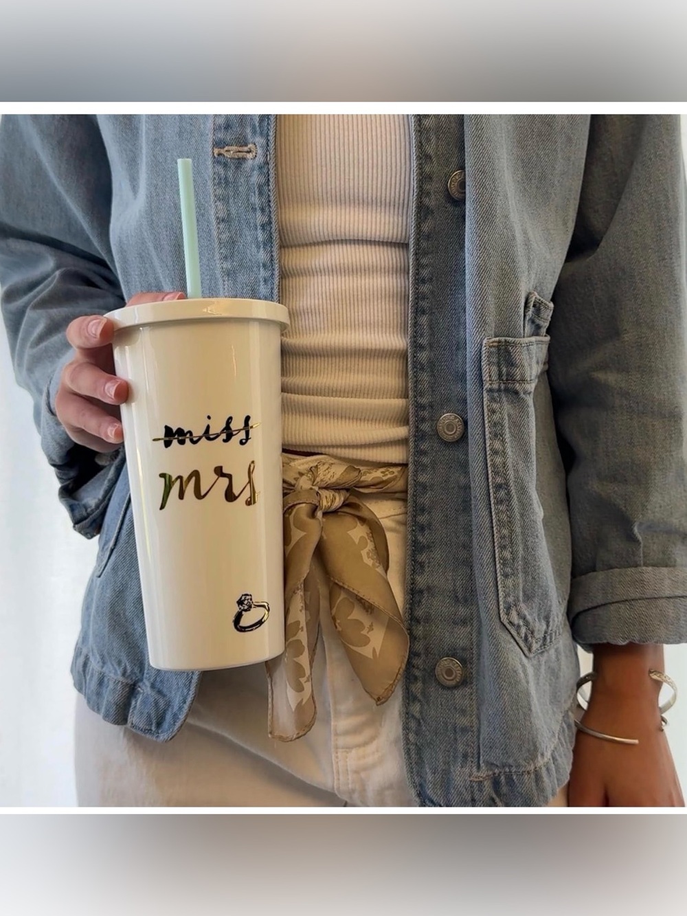 kate spade White Tumbler with Gold Script "mrs" and Mint Straw - Picture 2 of 8